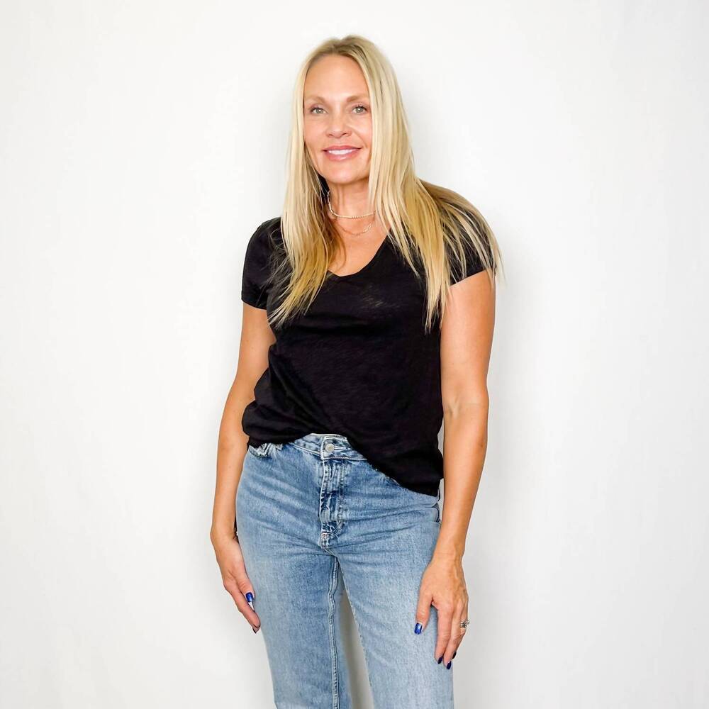 NEW DYLAN slub cotton v-neck tee in black